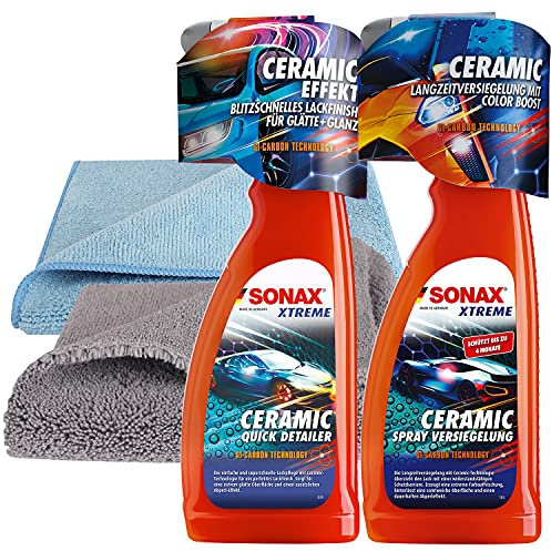 detailzone SONAX Ceramic Spray Versiegelung Set: Ceramic Spray Versiegelung, Ceramic Quick Detailer je 750ml + 2X Microfasertuch