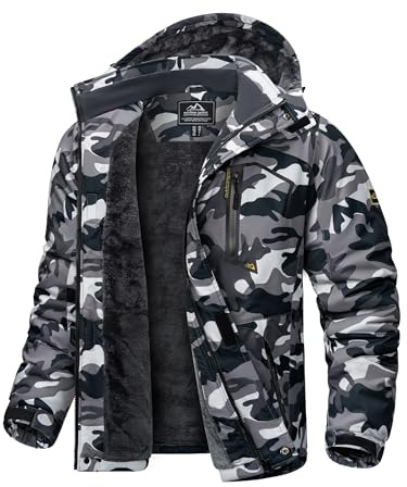 KEFITEVD Hombre Esquí Chaqueta Invierno Transpirable Forro Cálido Chaqueta Snowboard Chaqueta Impermeable Aire Libre Chaqueta,Camo Negro,2XL