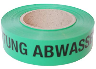 PremSecure Trassenwarnband Achtung Abwasserleitung Warnband Abwasser Schmutzwasser Wasser Leitung Trassenband 75m Trassierband grün schwarz 40mm breit