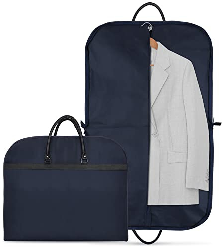 Anzugtasche 60 x 100 cm Faltbar Premium Kleidertasche Atmungsaktiver Kleidersack Anzug mit Tragegriff Reise Kleidersäcke für Anzug Vollkleid mit Reißverschluss Oxford-Stoff (Dunkel Blau)