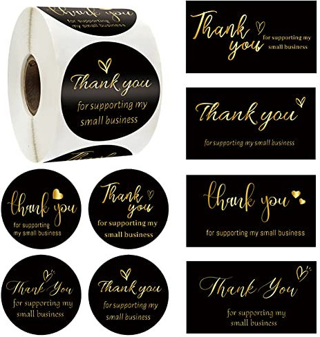 Katutude Dankeskarten und Aufklebe, 200 Stück Goldfolie Thank You for Supporting My Business Karte 500 Stück Danke Etiketten Stickers für Geburtstag, Graduierung Karte, Hochzeit, Kleinunternehmer