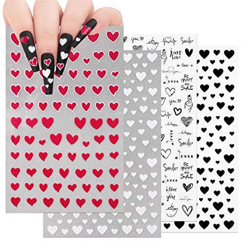 COLOFALLA 4 Blatt Nagelsticker Selbstklebend Herzen Nagelaufkleber Rot Schwarz Weiß Valentinstag Geschenke DIY Nagelkunst Deko Nail Art Aufkleber Sticker Accessoires