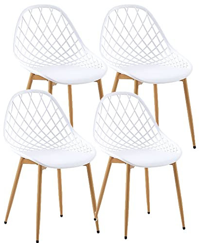 buybyroom Esszimmerstuhl 4er Set Esszimmer Stühle mit Rückenlehne Metallbeinen Wohnzimmerstuhl Schalenstuhl, Weiß
