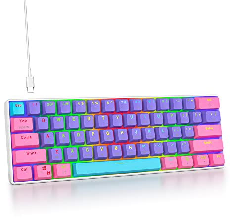 SOLIDEE Bärbar 60% Mekanisk Speltangentbord,61 Tangenter Kompakt RGB Bakbelyst Kabelanslutet Tangentbord med Avtagbar Typ-C Kabel,Kontorstangentbord med Linjära Brytare för Windows PC Mac(61 Purple)