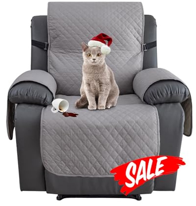 XINEAGE Water Resistant Recliner Cover, Nonslip recliner chair covers for reclining chair with Pockets, Quilted Thick Recliner Slipcovers for Pets and Kids (Recliner, Light Gray)