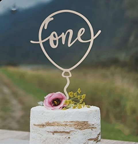 YQ-BEST Wooden One Cake Topper Balloon Shape Cake Picks First Birthday Cake Decorations for Baby Shower Anniversary 1st Birthday Party Supplies