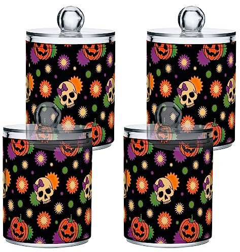 GAIREG Halloween Kürbis Totenkopf 4 Stück Kunststoff Wattestäbchen Ball Pad Halter, Apothekergläser Badezimmer Zahnbürste