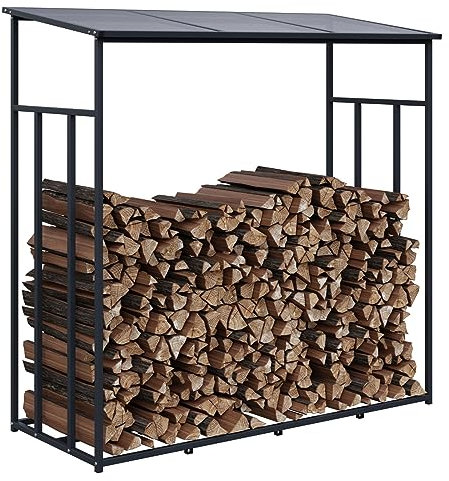 HAGO Premium Kaminholzregal Feuerholzregal Lager Brennholz Stapelhilfe Holzunterstand überdacht anthrazit 180x70x170 cm