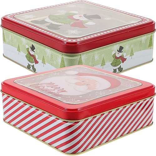 Cabilock 2stücke Weihnachts-keksdose Aus Blech Transparente Süßigkeiten-box Mit Weihnachtlichem Design Für Dekoration Und Snacks Bei Feiern