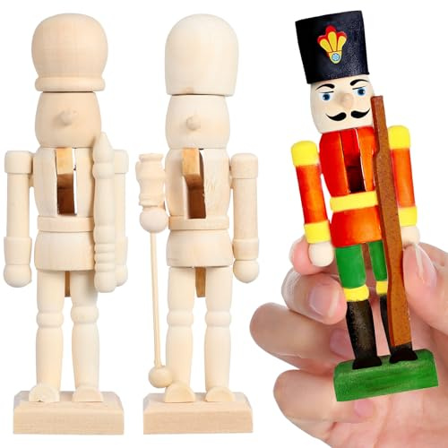 MAGICLULU Wooden Nutcrackers Unpainted, 3Pcs Wood Unfinished Christmas Nutcracker Figures Decor for DIY Craft Ornaments 5.11 x 1.38 x 1.18Inch
