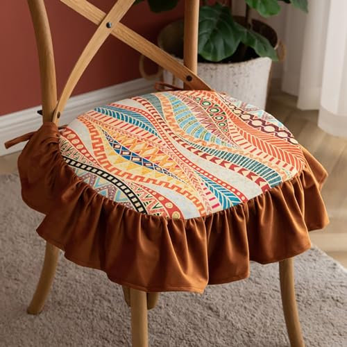 ZIBENE Stuhlkissen Vintage Shabby Chic mit RüSchen, Sitzkissen Stuhl 6er Set, Sitzkissen Esszimmer mit FüLlung Waschbar Stuhlauflagen KüChenstuhl mit ReißVerschluss, Landhausstil Samt Stoff, Orange