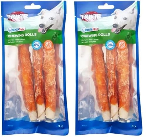 TRIXIE glutenfreie Hühnchen Kaurollen Denta Fun Chicken Chewing Rolls, 17 cm, 3 St./140 g - 31327 (Packung mit 2)