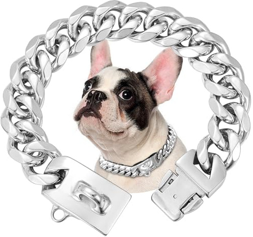 15mm Breite Rostfreier Stahl Hundehalsband Metall Hundehalsband Hundekette Halsbänder Pet Training Walking Halsband (Silbrig,50cm)