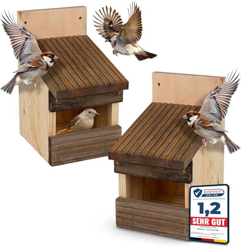 2 Stück Oramics Halbhöhlen Nistkasten zum Aufhängen für Garten, Balkon und Terrasse - Vogelhaus für Wildvögel und Gartenvögel – Nisthaus wetterfest für draußen, ideal für Vögel Aller Art