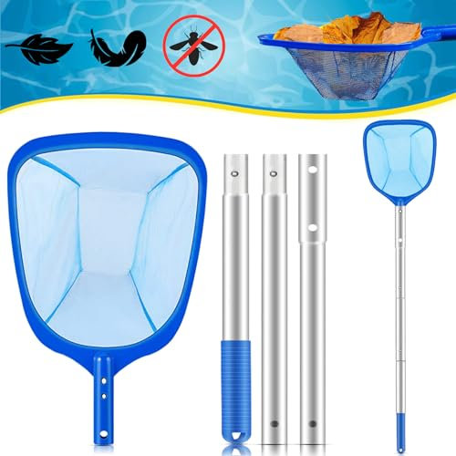 Retino per Piscina,Retina Raccogli Foglie,140 CM Retino per Piscina con Scalabile Asta Piscina Skimmer Kit Pulizia Piscina per Piscina,Spa,Acquario,Laghetto da Giardino,Foglie Galleggianti,Insetti