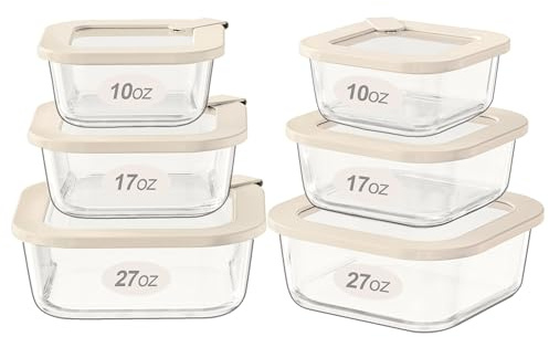 Urban Green Glass Food Storage Containers with Glass Lids, Microwave Safe Food Container Set, Airtight Meal Prep Containers, LeakProof, 100% Plastic Free, 6 Pack