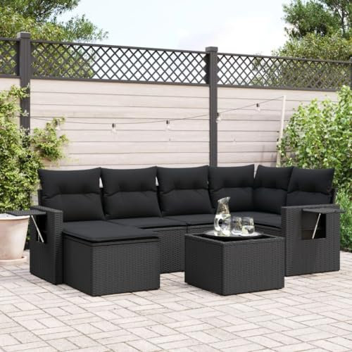 Festnight Balkon Lounge Rattan mit Stauraum Gartenlounge Klein Sofa Balkon Ecklounge Rattansofa Sitzecke Balkon Klein Gartensofa Ecksofa Garten Lounge Sofa Outdoor Balkonmöbel Couch Gartenmöbel