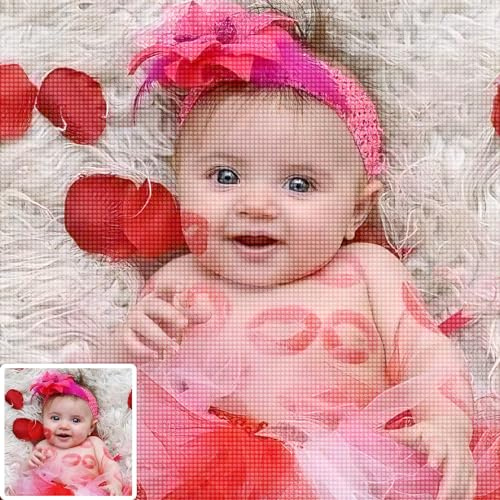 UM UPMALL Diamond Painting Eigenes Foto - Benutzerdefiniertes 5D Diamant Painting Design,Full Drill Personalisierte Geschenke Haus Dekoration,Runder | Quadratischer-30 * 30cm
