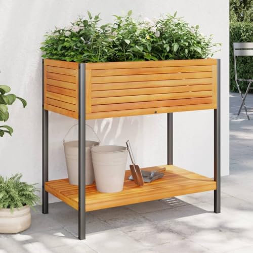 Faroom Huerto Urbano de Madera Jardinera Elevada de Madera para Cultivo Mesa de Cultivo con Estante para Jardín Terraza Exterior Natural 80 x 45 x 80 cm