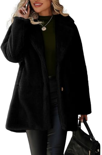 Vipwest Women's Oversized Fake Fur Coat 2025 Trendy Shearling Sherpa Jacket with Pockets (Black, 3X-Large)