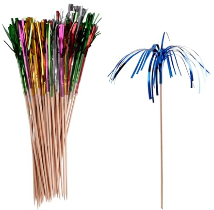 Thyonta Lot de 50 bâtons de feu d'artifice pour gâteau, cocktail, décoration de boulangerie, bâton parapluie pour les amateurs de vin et de boissons fantaisie à utiliser comme accessoires pendant le