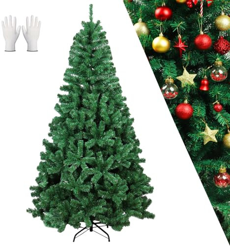 Sapin de Noel Artificiel 180 cm,800 Branches Sapins de Noël,Vert Sapin Artificiel Gants gratuits,Montage Rapide Pied Métal Sapin de Noel Realiste,Réutilisable Faux Sapin,Décoration Fêtes de Noël