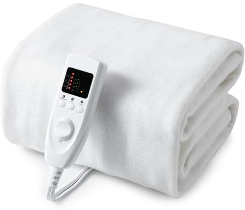 Aptliton Electric Blanket King Size 165x137cm, White Soft Polyester Heated Underblanket with 5 Heat Settings & 10 Hours Auto-Off Timer Fast Heat Up, 2 x Detachable Controller & Machine Washable