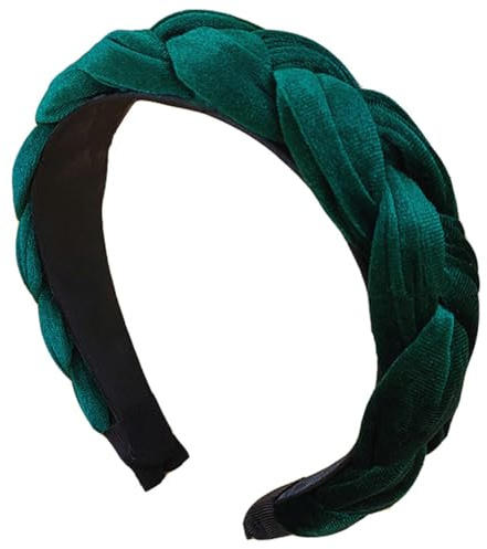 ORGYAML Haarband Geflochtenes Stirnband, Haarreif Samt Geflochtener Damen Trachten Haarreif breit Vintage Harrband Mode Stirnbänder für Frauen (Dunkelgrün)