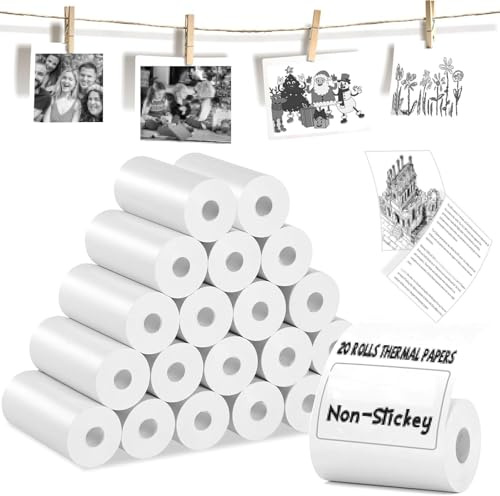 20 Rollos Papeles de Impresora Térmica, Papel Térmico para Cámaras Instantáneas Infantiles Niño, Mini Impresora Pegatinas, para Mini Impresoras Térmicas Pequeña Fotográfica, Fotos, Notas(57 x 30 mm)