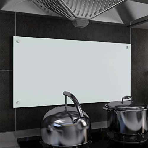 Iiaky Kitchen Backsplash White 80x40 cm Tempered Glass-Tempered Glass Splashback for Kitchen,Toughened Glass Heat Resistant Splashbacks for Cookers - Pre-Drilled Holes with Fixing