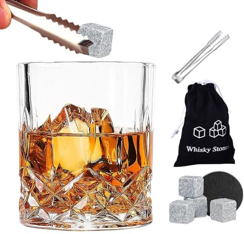 Set classico di bicchieri da whisky vintage, bicchieri bourbon con pietre riutilizzabili, elegante set da degustazione di whisky, set completo da whisky con scatola di legno, inaugurazione della casa