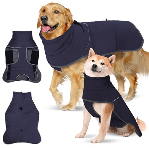SilverChry Chaqueta Impermeable para Perros, Abrigo de Invierno para Perro Grande, Abrigo Cálido Impermeable para Perro, Abrigo para Perro Impermeable Mediano (Azul, XL)