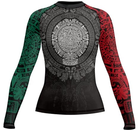 RASHNINJA Aztec Women's Long Sleeve Rash Guard BJJ MMA Grappling Compression Shirt Jiu Jitsu Rashguard for Women (US, Alpha, Large, Regular, Regular, A8)