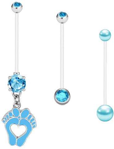 Gojewen 3er Bauchnabelpiercing Schwangerschaft 38mm Schwangerschaftspiercing Flexibel Kunststoff Piercing Bauchnabel Herz Anhänger Blau