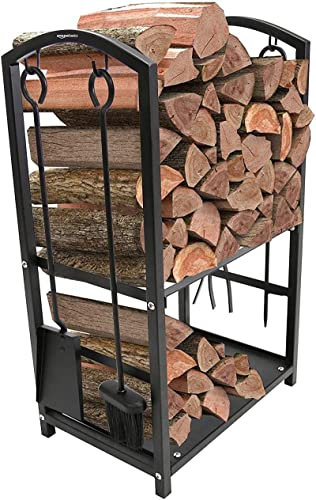 Iron Firewood Rack with Fireplace Tool Holder for Indoor/Outdoor Firewood S and Kindling Black Firewood Holder for Home Kitchen