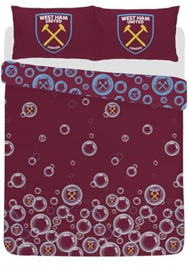 dreamtex West Ham United I'm Forever Blowing Bubbles Reversible Double Duvet Cover and Pillowcase Set for Football Fans, Teenagers, Boys, Kids Football Themed Bedroom, Bedding Set