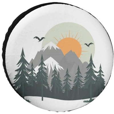 Árboles Y Montañas con El Sol Cubierta para Rueda De Repuesto Weatherproof Funda De Llanta De Repuesto Sunscreen Funda Cubiertas De Las Ruedas Universal para Remolques Todoterreno Vehículo 14Inch