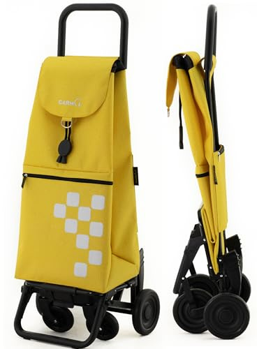 GARMOL Carro de la Compra Plegable 55L | Carro de la Compra 4 Ruedas Gran Capacidad Plegable | Carrito Compra Color Mostaza