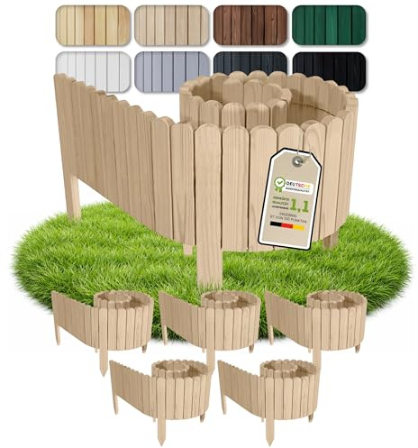 Floranica Bordure de Jardin 10 m (5 pièces de 2 m), Hauteur 10 cm, Non traité, clôture à piquer Bordure de Plate-Bande en Bois