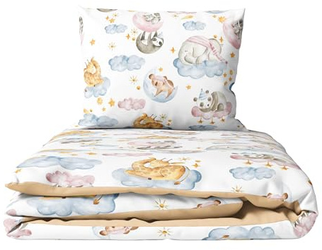Juego de edredón y almohada de 2 piezas para bebés y niños de 120 x 90 cm para cuna infantil (animales en nubes)
