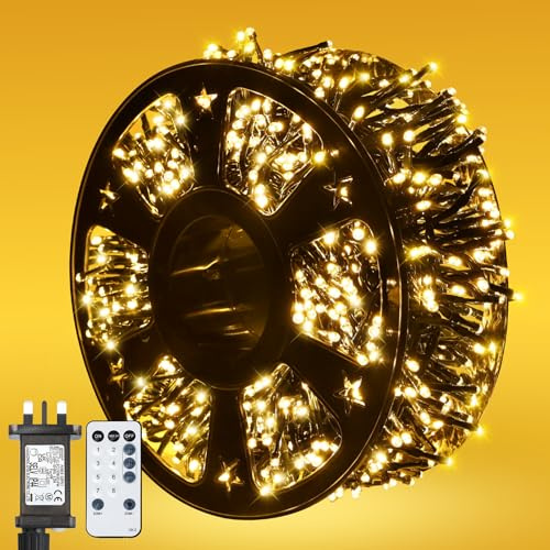 Twinkle Star Cluster Lights, 10m 500 LED Christmas Lights Indoor with Remote/8 Modes/Timer/Dimmable, Warm White Cluster Fairy Lights, Waterproof Outdoor String Light for Outside Xmas Decorations
