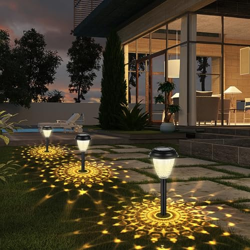 MIFXIN New 6 Pack Solar Outdoor Garden Lights, Solar Waterproof Path Lights, LED Auto Switch Up to 12 Hours, with Warm White Light for Garden Lawn, Driveway, Patio, Path (Warm Light)