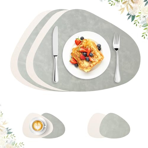 ROEOWENE 4PC Tovagliette Americane Lavabili Ovali Tovagliette Colazione Antiscivolo Tovagliettes in Pelle e Sottobicchieri Rotonde Tovaglietta Americana Lavabile Sottopiatti Natalizi per Tavolo Cucina