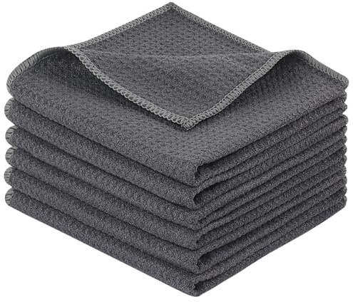 KinHwa Mikrofaser-Reinigungstücher Super Weiche Reinigungstücher Waschbar Saugstark Umweltfreundlich Reißfest Mikrofasertücher Kleine Ananasgitter 30CM x 30CM 6 Stück Grau