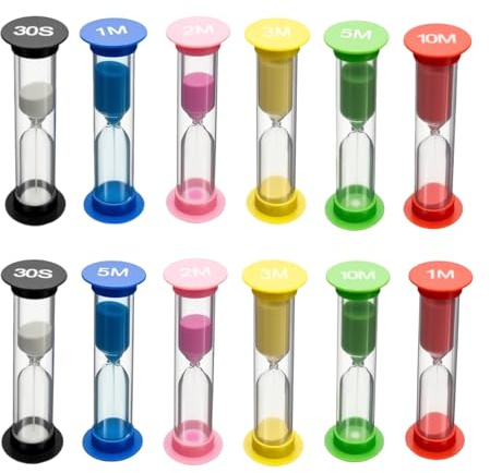 12pcs Sabliers Colorés Minuterie (30s-10min) - Lot Multicolore pour Cuisine, Bureau, Enfants & Jeux