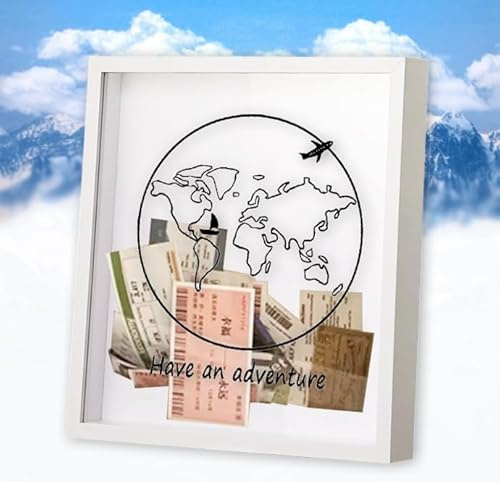 Sowoxdme Scatola porta oggetti da viaggio con slot per regali di viaggio, 20,3 cm, grande scatola dei ricordi da viaggio, con cornice, per biglietti, cartoline e foto (bianco)