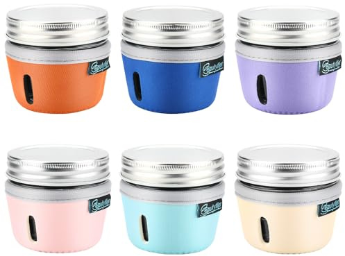 Beautyflier 6Pcs Neoprene Sleeve Cover for 4oz Mini Mason Jars, Jelly Canning Sleeves for Small Glass Canning Jar, Insulated Glass Jars Cover Canning Sleeves for Home Kitchen Storage (Sleeve Only)
