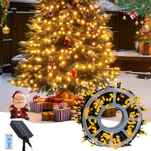 JIMACRO 25M/82.02FT Weihnachtsbaum Lichterkette, 200 LEDs LED Lichterkette Außen Solar, Lichterkette Aussen Aufrollbar für Garten, Camping, Haus, Hof, Terrasse, Party, Hochzeit
