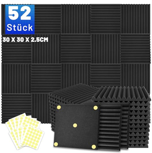 Focusound Akustikschaumstoff Schalldämmung, 30 X 30 X 2.5CM Schallschutz Schallschutzplatten Akustikpaneele, Hochdichte Akustikschaumstoff Wand, Schalldämmung für Tonstudio, Heimkino, 52 Stück