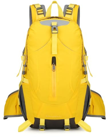 AUXDIQ 50L Wanderrucksack Herren Damen Sportrucksack Wasserdichter Trinkrucksack Rucksäcke Gelb